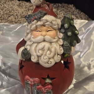 Festive Santa Claus Holiday Figurine W/Tealight